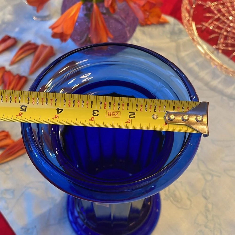 Vintage cobalt blue Pilgrim Art Glass column,1980s vase or decorative pedestal